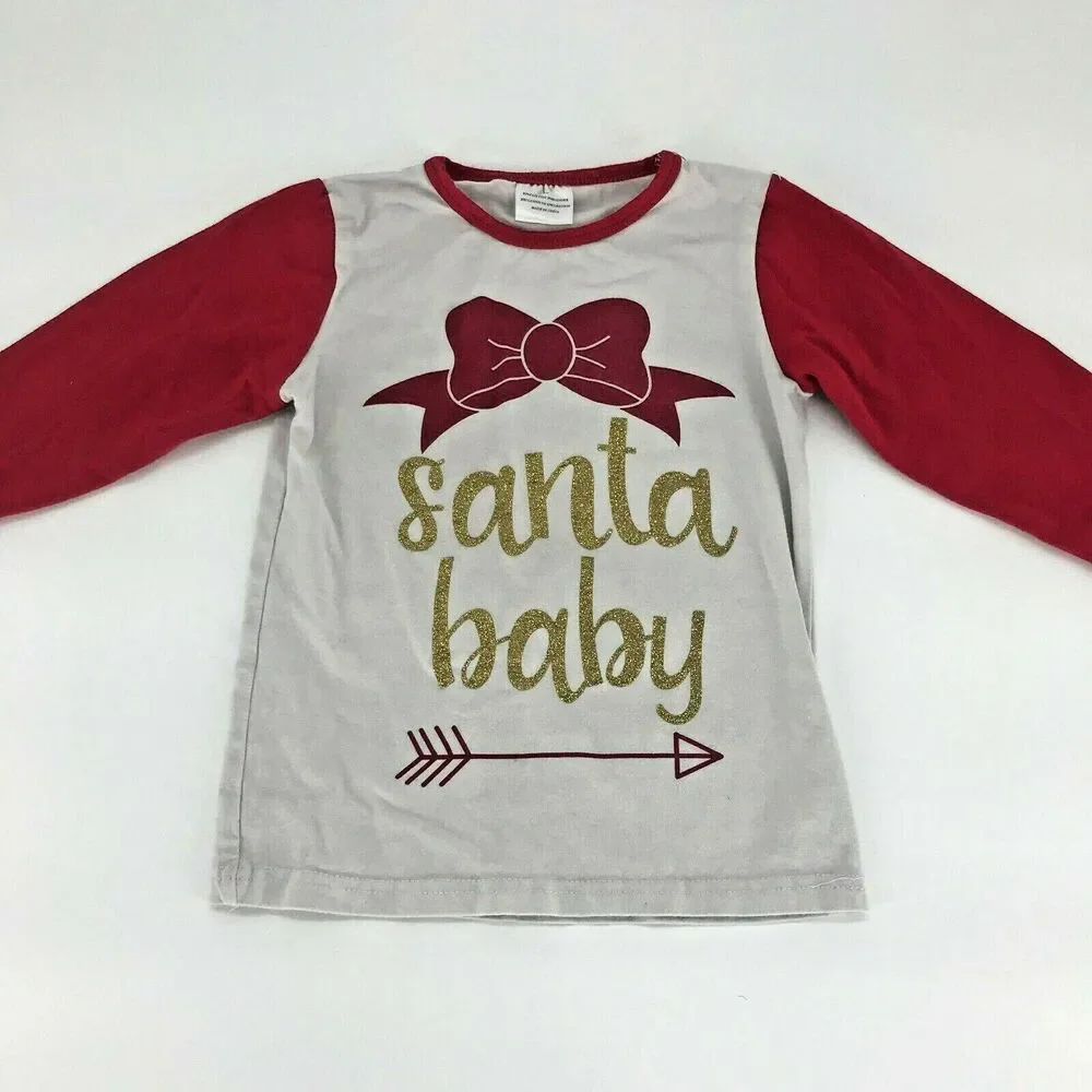 Unbranded Girls PJs Pajamas Set Santa Baby Polka Dot Ruffle Bell Bottoms Sz L